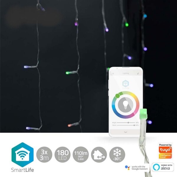 Nedis WIFILXC01C180 - LED RGB závěs 180xLED/7 funkcí 6m IP65 Wi-Fi Tuya