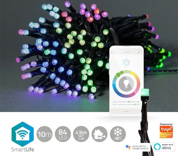 Nedis WIFILX01C84 - LED RGB Venkovní řetěz 84xLED/8 funkcí 13m IP65 Wi-Fi Tuya