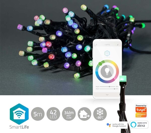 Nedis WIFILX01C42-LED RGB Venkovní řetěz 42xLED/8 funkcí 8m IP65 Wi-Fi Tuya