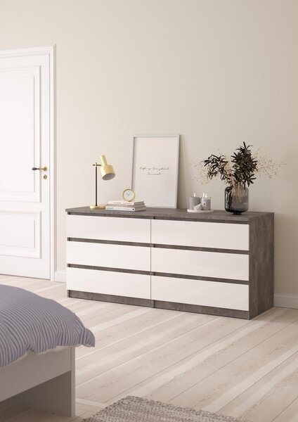 Komoda Simplicity 154 x 50 x 70 cm, šedá / bílý lesk