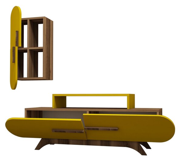 Obývací stěna Dolphie 2 (Ořech + Žlutá). Akce -25%