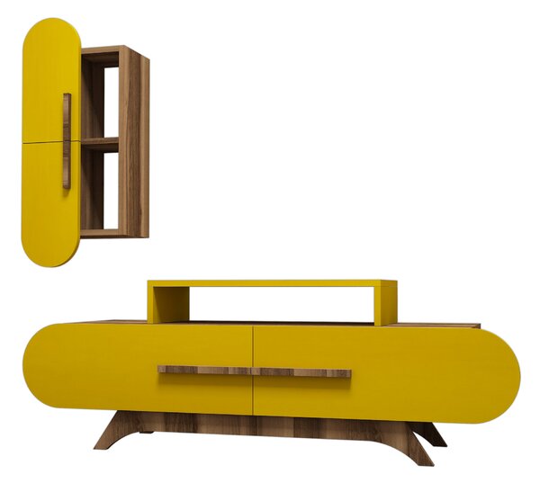 Obývací stěna Dolphie 2 (Ořech + Žlutá). Akce -25%