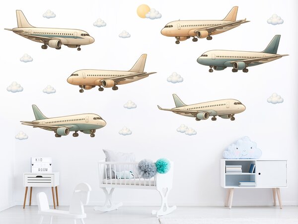 Boeingy a Airbusy textilní přelepitelné samolepky na zeď arch 75 x 36 cm