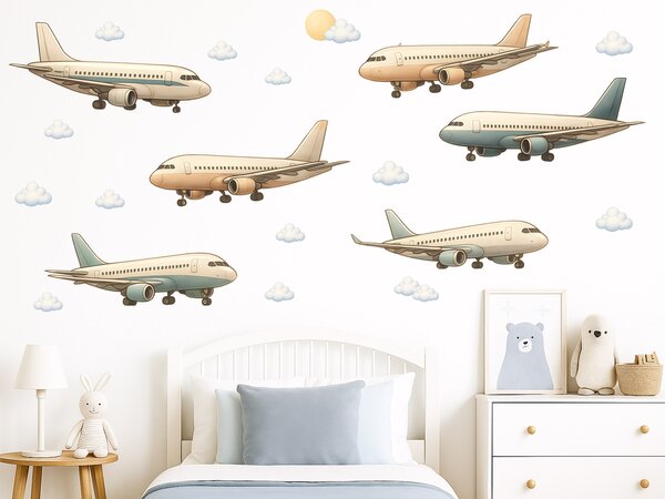 Boeingy a Airbusy textilní přelepitelné samolepky na zeď arch 75 x 36 cm