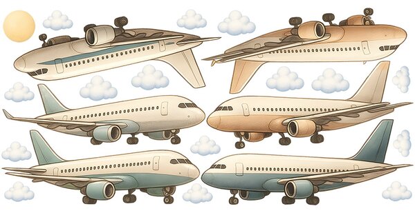 Boeingy a Airbusy textilní přelepitelné samolepky na zeď arch 75 x 36 cm