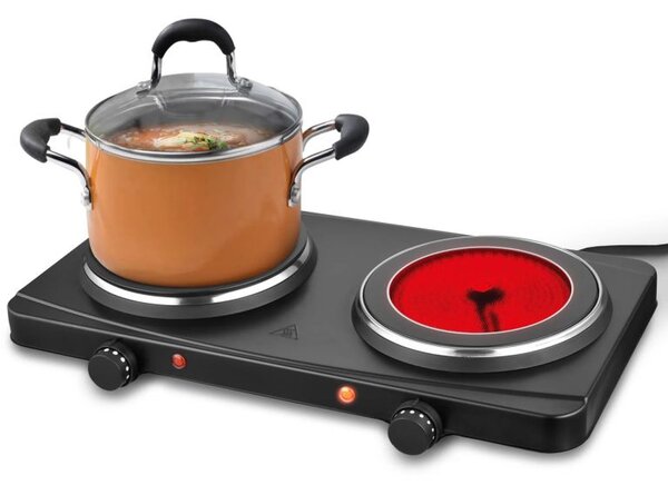 Dvouplotýnkový elektrický vařič 2500 W, černý
