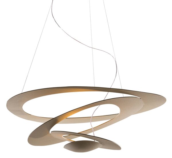 Artemide Pirce Mini LED závěsné světlo zlatá 3000K, stmívatelný, Mosaz / zlato, Obývací pokoj / jídelna, Hliník, Design