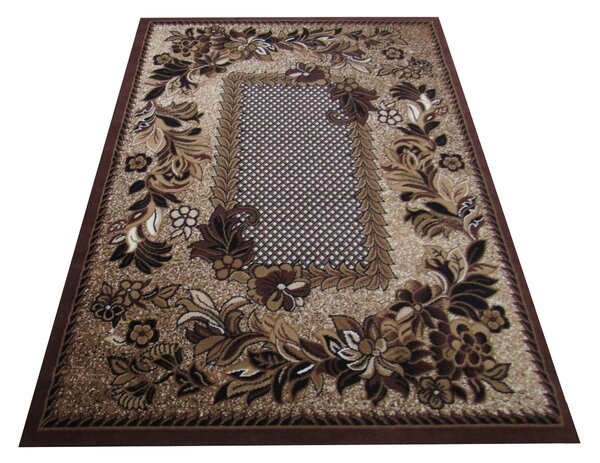 Makro Abra Kusový koberec BCF Alfa 01 Květy hnědý Rozměr: 80x150 cm