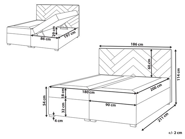 Kontinentální postel s úložným prostorem Tkanina ESQUIRE 180 x 200 cm Krémově bílá