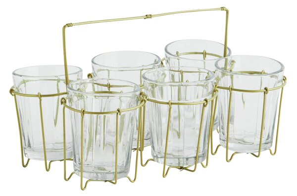 Kovový stojan s 6 skleničkami Antique Brass/Clear