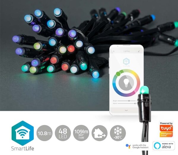 Nedis WIFILP01C48 - LED RGB Venkovní vánoční řetěz 48xLED 13,8m IP65 Wi-Fi Tuya
