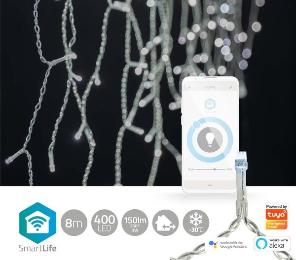 Nedis WIFILXC03W400 - LED Vánoční závěs 400xLED/8 funkcí 11m IP65 Wi-Fi Tuya