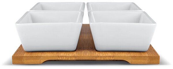 Lamart - Sada 4x porcelánová miska 19x19 cm + dřevěný podnos