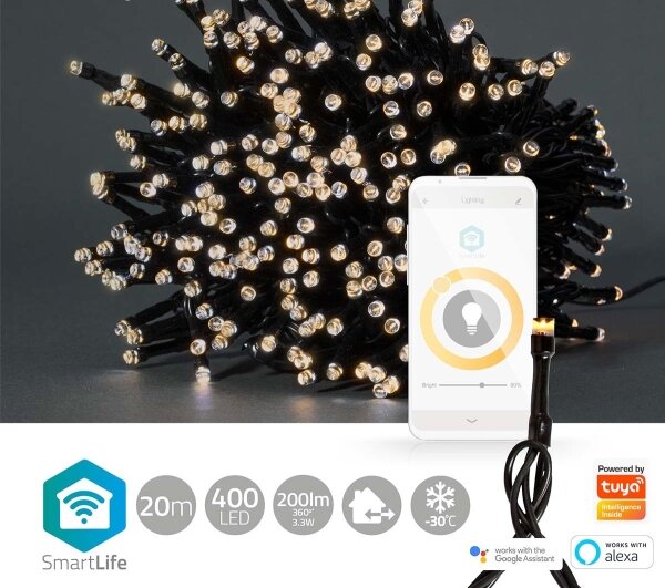 Nedis WIFILX01W400-LED Vánoční řetěz 400xLED/8 funkcí 25m IP65 Wi-Fi Tuya teplá