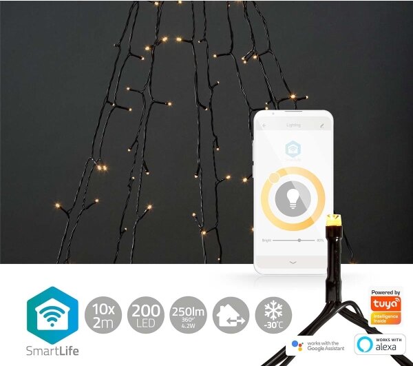 Nedis WIFILXT01W200 - LED Vánoční závěs 200xLED/8 funkcí 10x2m IP65 Wi-Fi Tuya