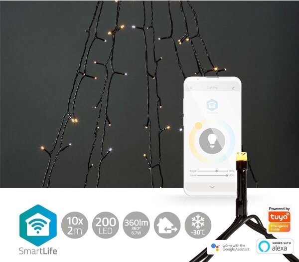 Nedis WIFILXT02W200 - LED Vánoční závěs 200xLED/8 funkcí 10x2m IP65 Wi-Fi Tuya