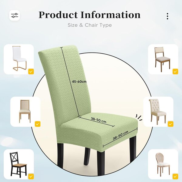 Potahy na židle, 4 kusy, elastické, s texturou jacquard, barva krémová bílá, univerzální a pratelné, vhodné do jídelny