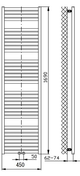 Aqualine Aqualine, TONDI topné těleso 450x1690 mm, středové připojení, černá matná, DT446T
