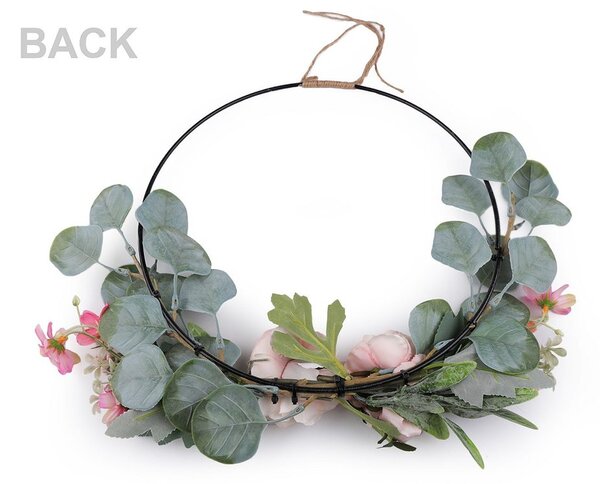Závěsná dekorace kruh s květy Ø28 cm - růžová sv