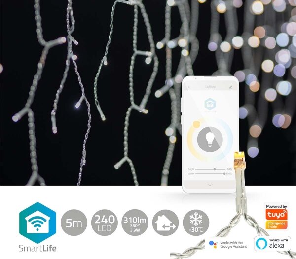 Nedis WIFILXC04W250 - LED Vánoční závěs 240xLED/11 funkcí 8m IP65 Wi-Fi Tuya