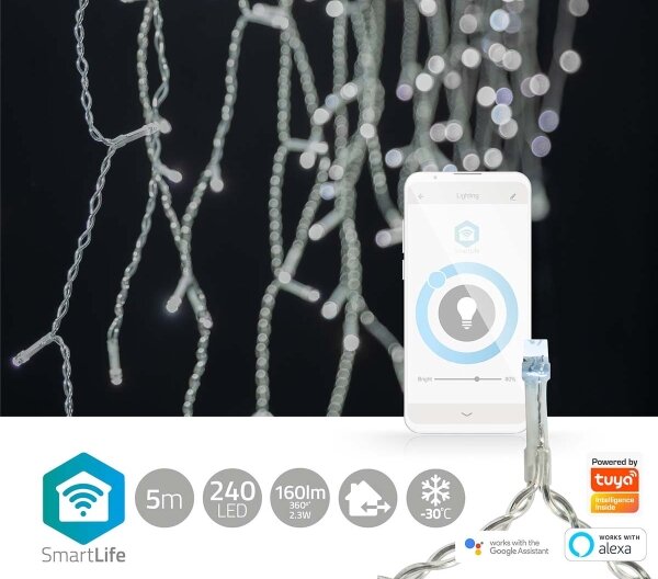 Nedis WIFILXC03W250 - LED Vánoční závěs 240xLED/8 funkcí 8m IP65 Wi-Fi Tuya