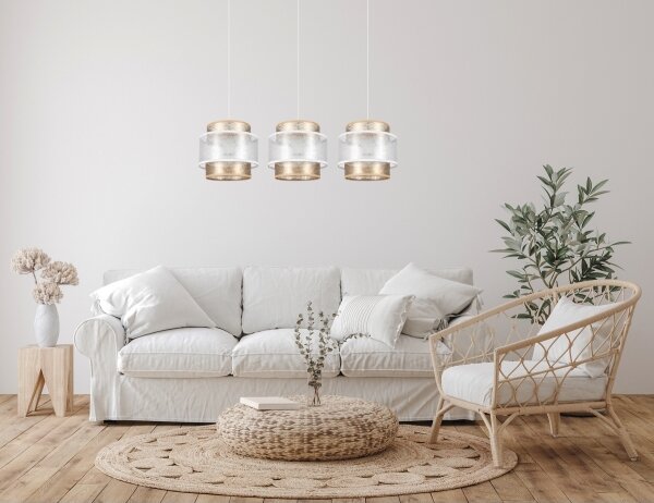 Lustr na lanku GABI 3xE27/60W/230V zlatá/bílá