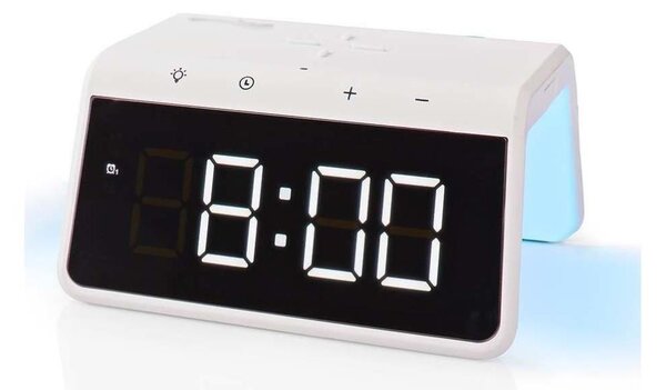 Nedis WCACQ30WT - Budík s LCD displejem a bezdrátovou nabíječkou 15W/5V bílá