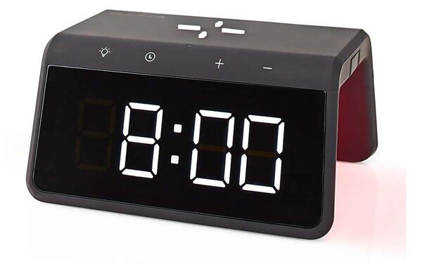 Nedis WCACQ30BK - Budík s LCD displejem a bezdrátovou nabíječkou 15W/5V černá