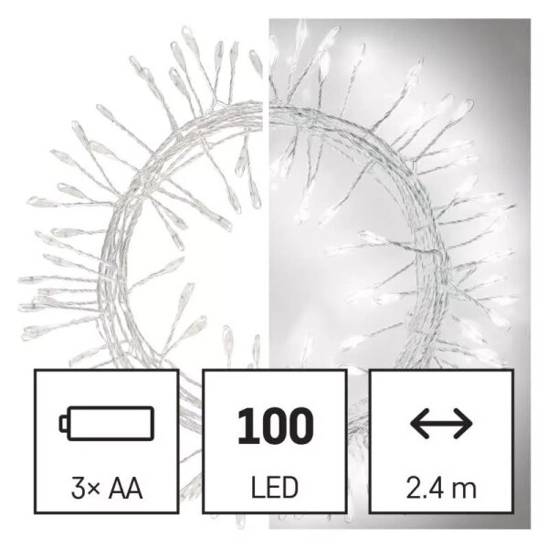LED řetěz 100xLED/3xAA 2,7 m studená bílá