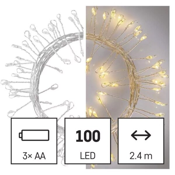 LED řetěz 100xLED/3xAA 2,7m teplá bílá