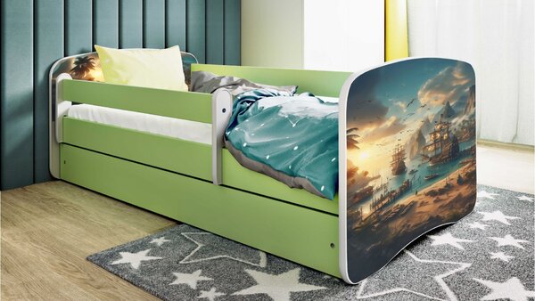 Kocot kids Dětská postel Babydreams loď zelená, varianta 70x140, bez šuplíků, bez matrace