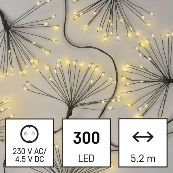 LED řetěz 300xLED 5,2+3 m teplá bílá