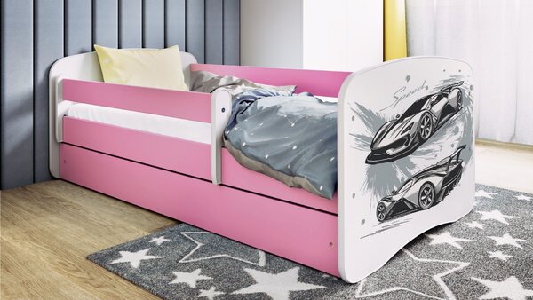 Kocot kids Dětská postel Babydreams závodní auto růžová, varianta 70x140, bez šuplíků, bez matrace