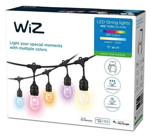WiZ - LED RGBW Stmívatelný venkovní řetěz 12xLED 14,4m IP65 Wi-Fi