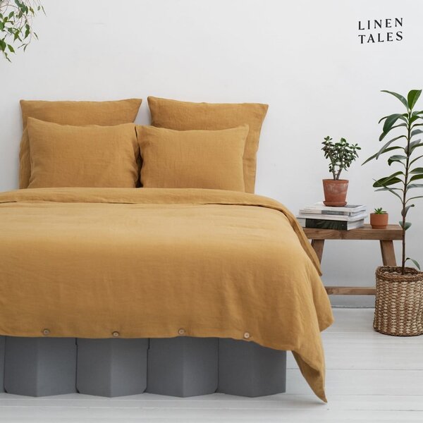 Povlečení na dvoulůžko z konopného vlákna v hořčicové barvě 200x220 cm – Linen Tales