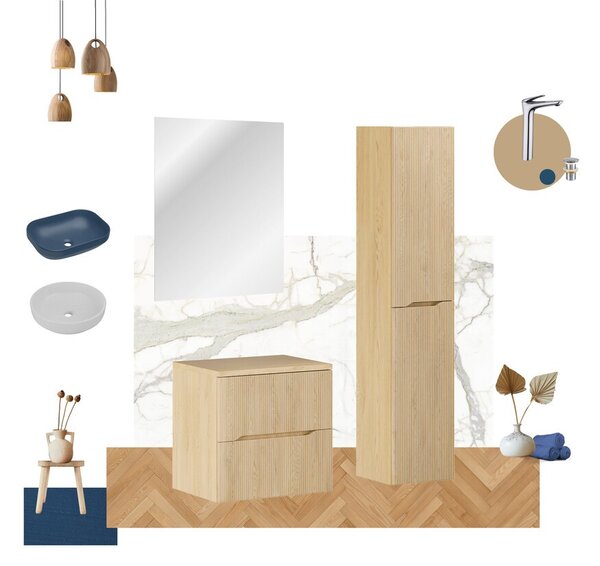 Comad Závěsná skříňka pod umyvadlo Nordic s deskou 60 cm dub cremona