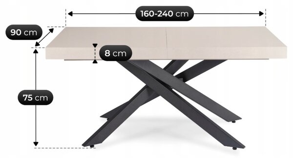 JAKS Rozkládací jídelní stůl kašmír černý MDF Hampton