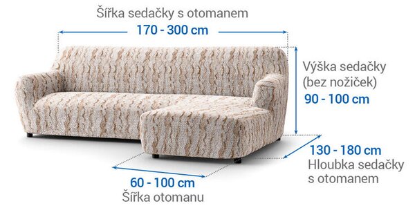 Bielastické potahy OCEANO NOVÉ béžové sedačka s otomanem vpravo (š. 170 - 300 cm)