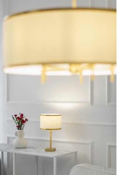 Argon 8047 - Stolní lampa ABBANO 1xE27/15W/230V mosaz/bílá
