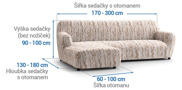 Bielastické potahy OCEANO NOVÉ béžové sedačka s otomanem vlevo (š. 170 - 300 cm)