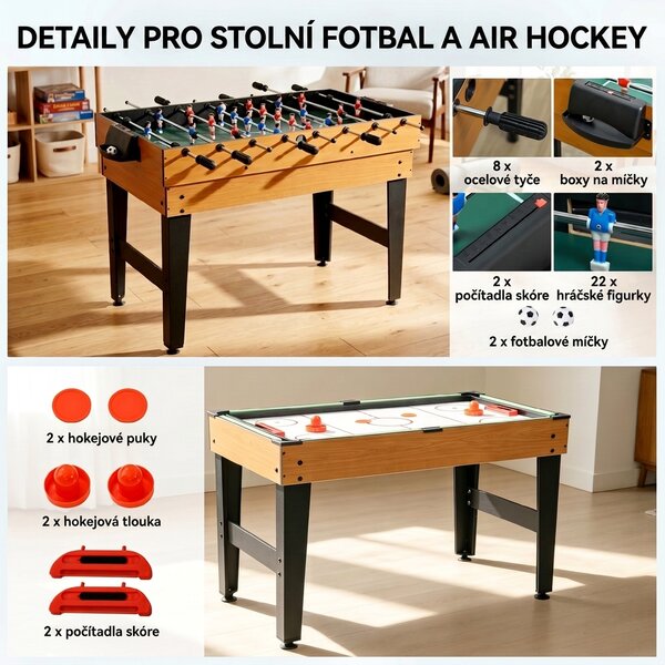 Stolní hokej / fotbal / kulečník / tenis, 107 x 61 x 84,5 cm A70-061V01MX