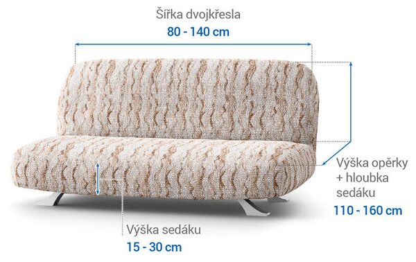 Bielastické potahy OCEANO NOVÉ béžové dvojkřeslo s dřevěnými rukojeťmi (š. 80 - 140 cm)