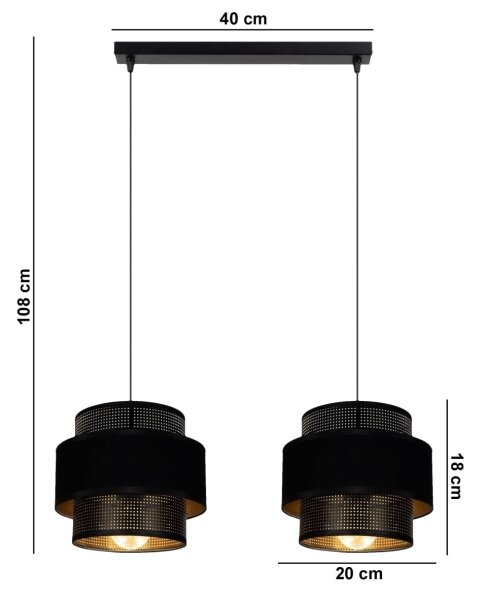 Lustr na lanku NESS 2xE27/60W/230V černá