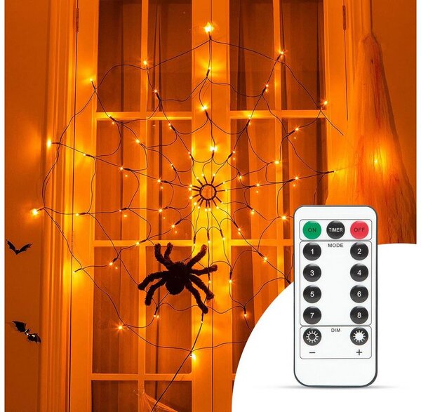 LED Dekorační řetěz HALLOWEEN LED/5V/8 funkcí pavučina + dálkové ovládání