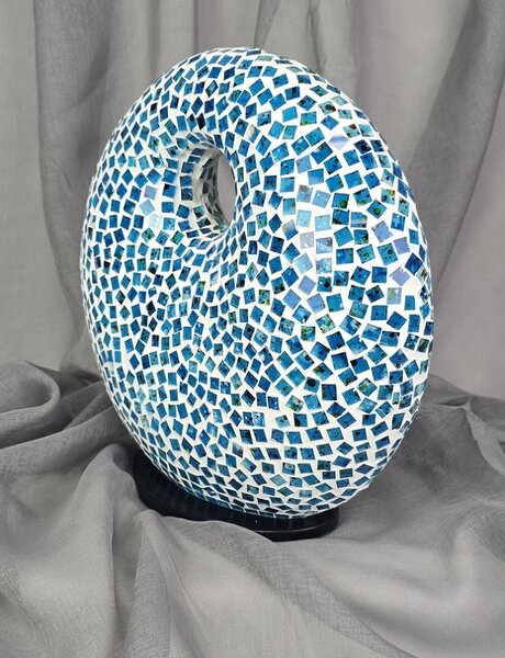 Stolní lampa modrá DONUT, 35 cm, ruční práce, Indonésie