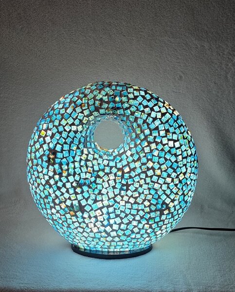 Stolní lampa modrá DONUT, 35 cm, ruční práce, Indonésie