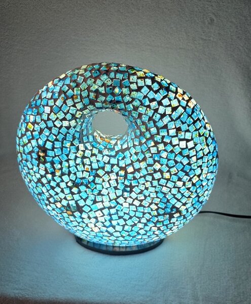 Stolní lampa modrá DONUT, 35 cm, ruční práce, Indonésie