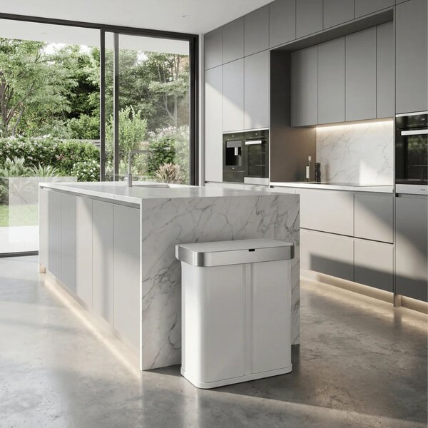 Simplehuman bezdotykový odpadkový koš DUAL SENSOR, 58 L (34/24), hlasové ovládání, bílý