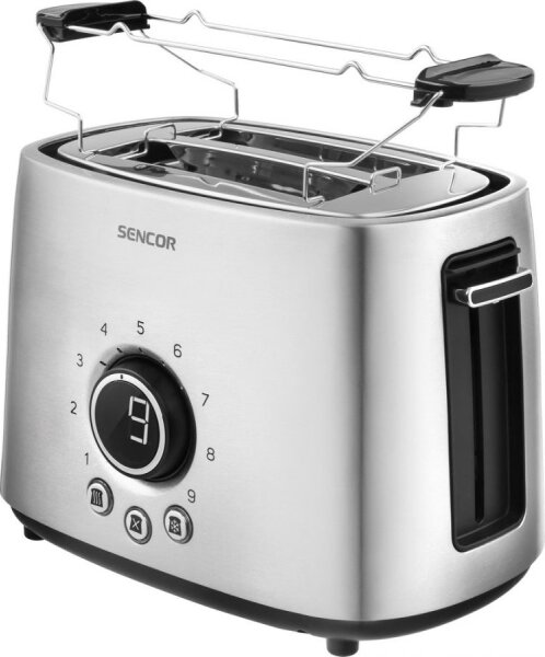 Sencor - Topinkovač s dvěma otvory a rozpékačem 1000W/230V stříbrná