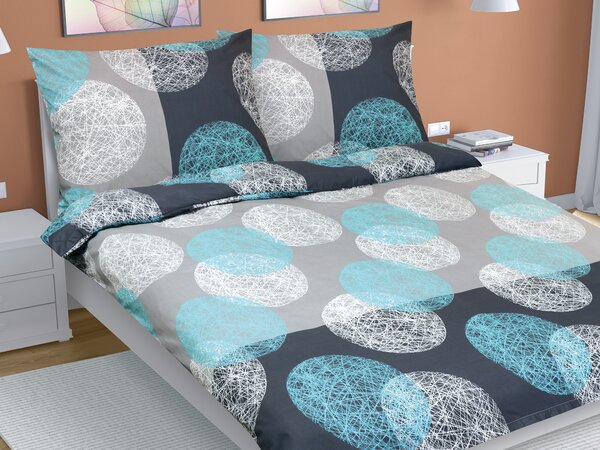 BELLATEX Povlečení bavlna na dvoudeku Tyrkysová,Šedá 1ks 180x200, 2ks 70x90 cm